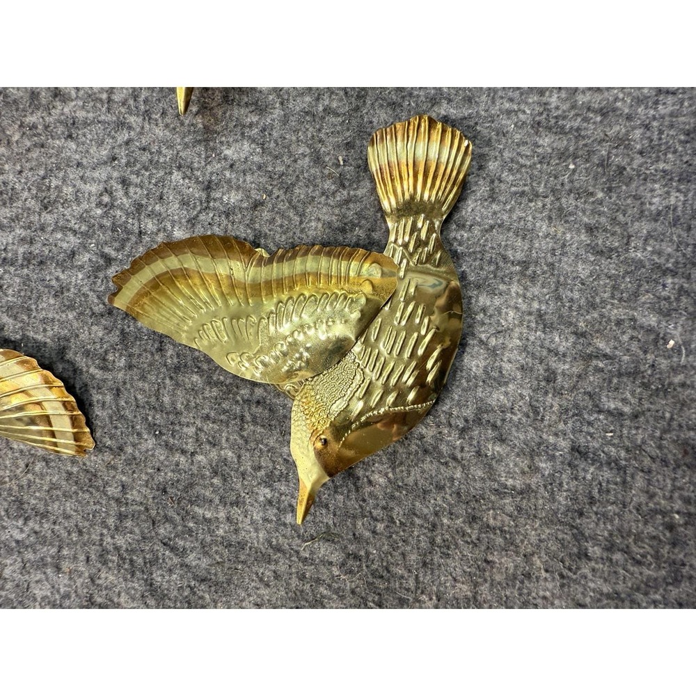 Set‎ of 3 Brass Flying Birds Wall Decor Metal Sculptures Swallow Trio Embossed - Picture 5 of 7